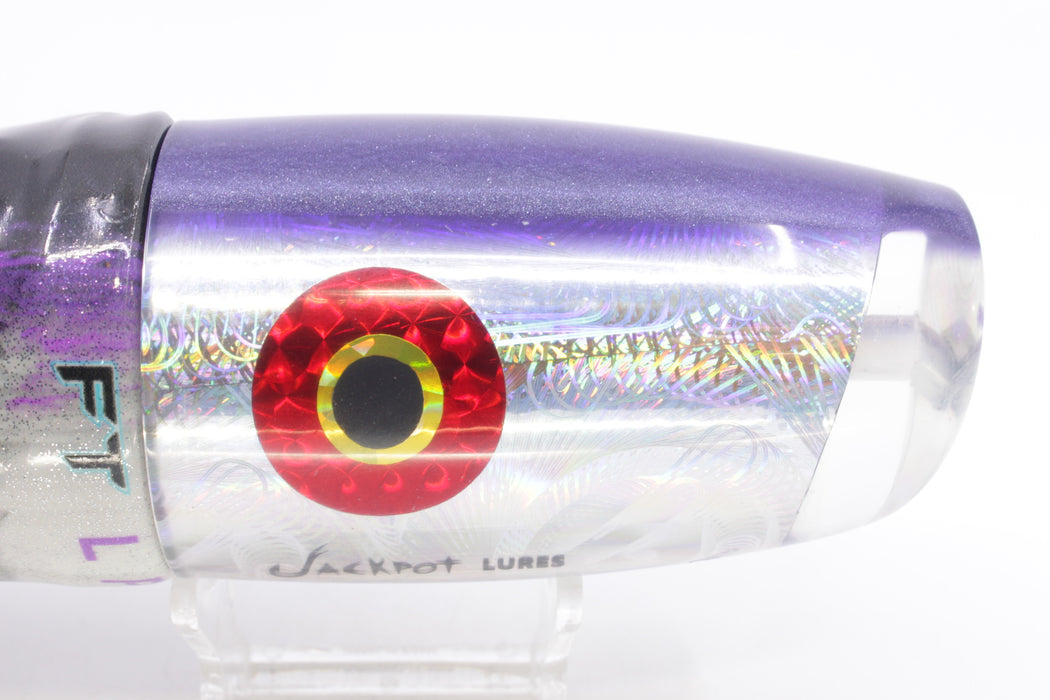 Jackpot Lures Silver Rainbow Purple Back Cameltoe 14" 10.6oz Fire Tailz Vinyl Purple Drip