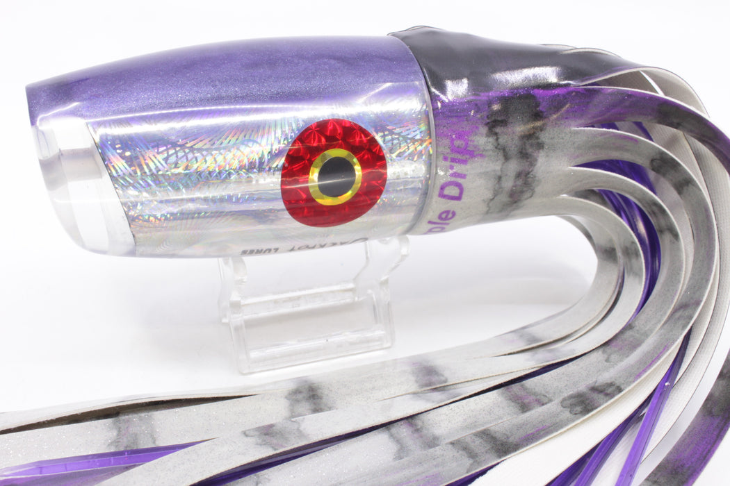 Jackpot Lures Silver Rainbow Purple Back Cameltoe 14" 10.6oz Fire Tailz Vinyl Purple Drip