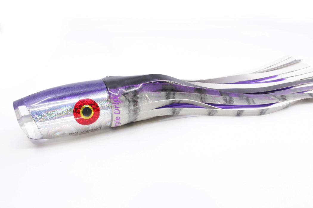 Jackpot Lures Silver Rainbow Purple Back Cameltoe 14" 10.6oz Fire Tailz Vinyl Purple Drip