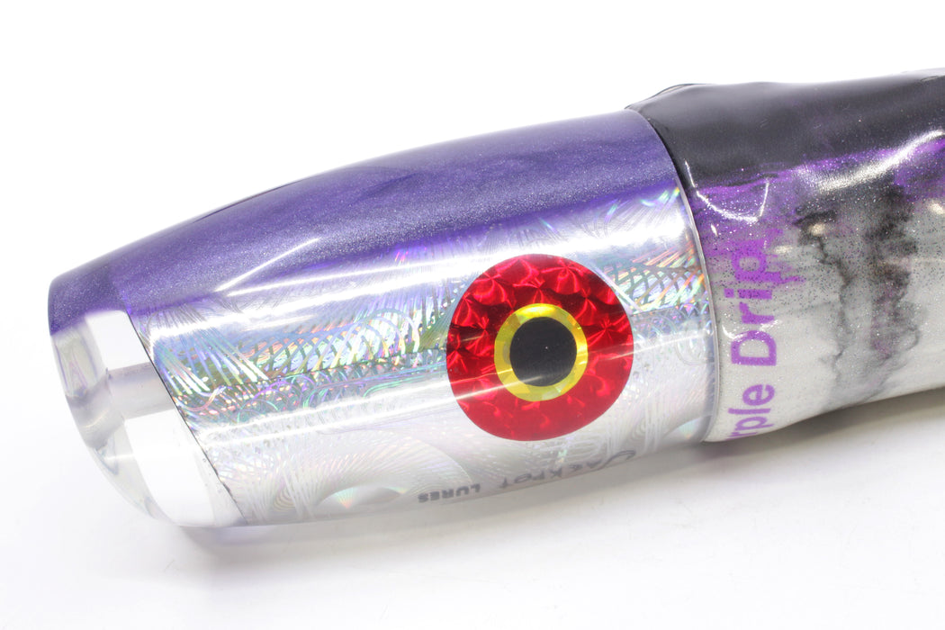Jackpot Lures Silver Rainbow Purple Back Cameltoe 14" 10.6oz Fire Tailz Vinyl Purple Drip