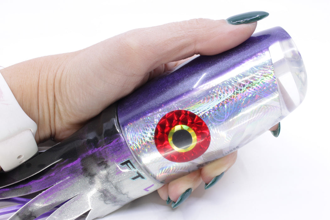 Jackpot Lures Silver Rainbow Purple Back Cameltoe 14" 10.6oz Fire Tailz Vinyl Purple Drip