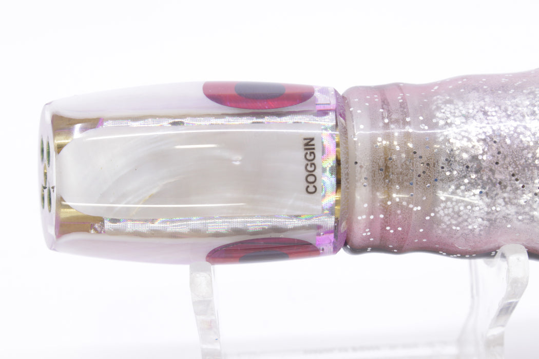 Coggin Lures White MOP Purple Back Hualalai Tado Slant 9" 4.7oz Skirted Purple-Black Bars