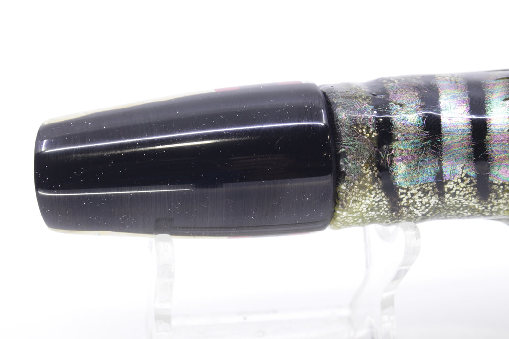 Coggin Lures Golden MOP Black Back 4-Hole Small Slant 9" 5oz Skirted Yellow Aurora