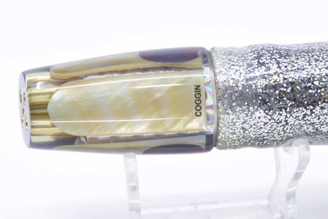 Coggin Lures Golden MOP Black Back 4-Hole Small Slant 9" 5oz Skirted Yellow Aurora