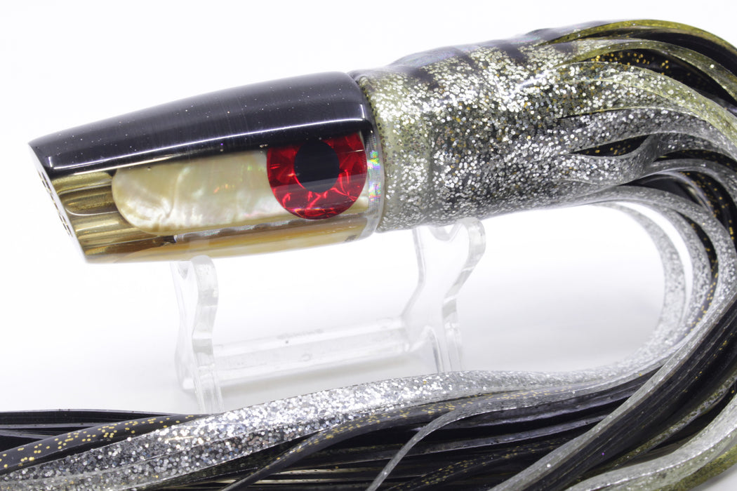 Coggin Lures Golden MOP Black Back 4-Hole Small Slant 9" 5oz Skirted Yellow Aurora