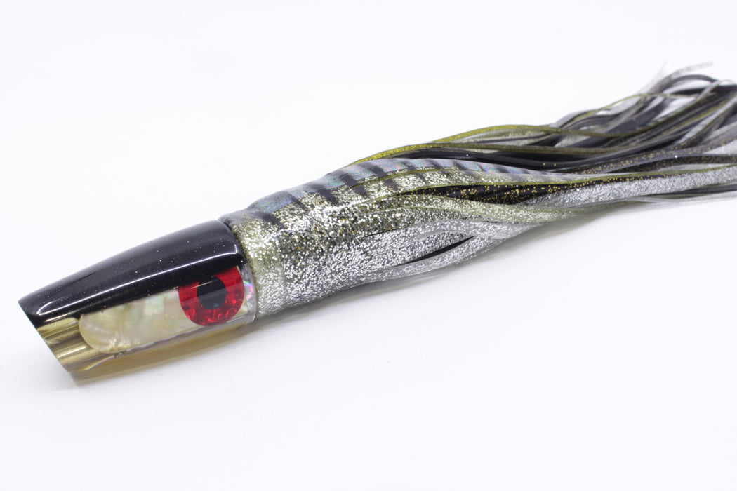 Coggin Lures Golden MOP Black Back 4-Hole Small Slant 9" 5oz Skirted Yellow Aurora