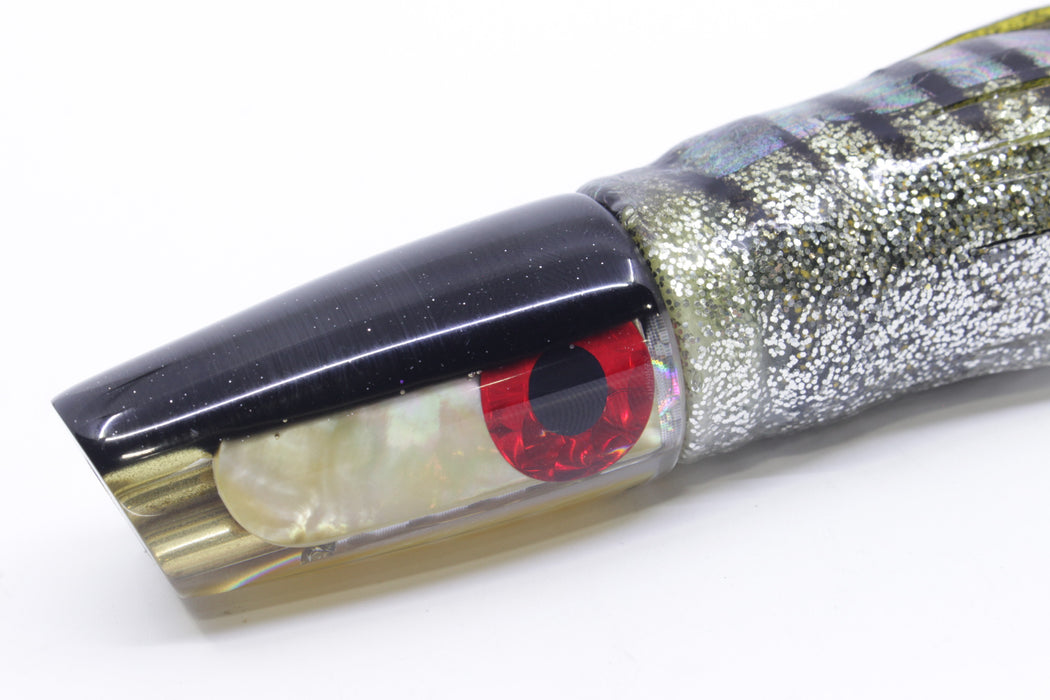 Coggin Lures Golden MOP Black Back 4-Hole Small Slant 9" 5oz Skirted Yellow Aurora