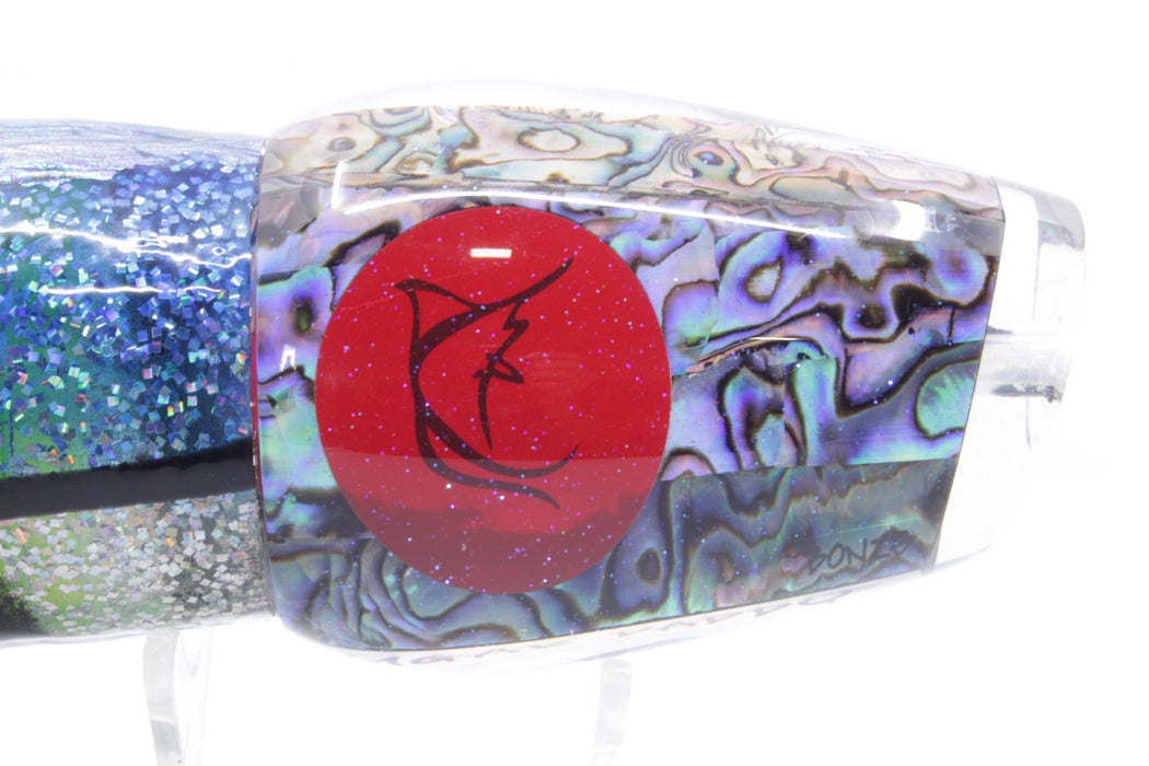 Bonze Lures Paua Shell Red Eyes Sugar Daddy 14" 16.5oz Blue Aurora-Holo Black Bars EZ-K