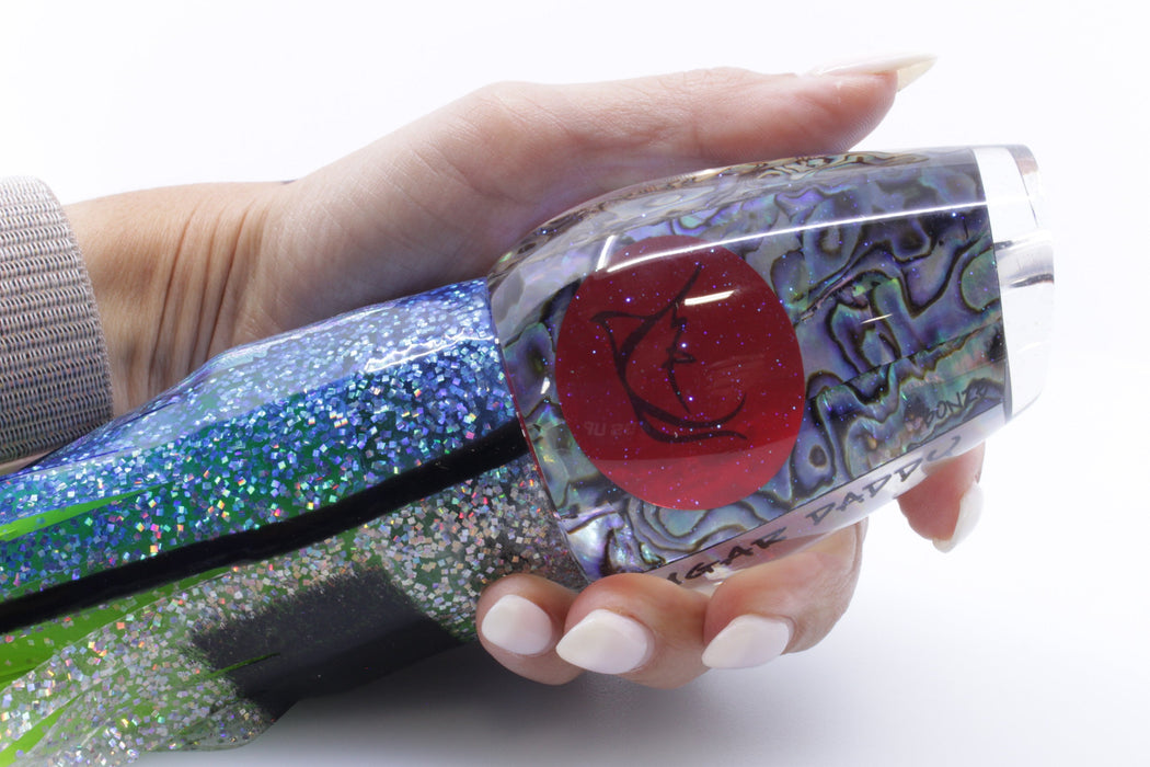 Bonze Lures Paua Shell Red Eyes Sugar Daddy 14" 16.5oz Blue Aurora-Holo Black Bars EZ-K