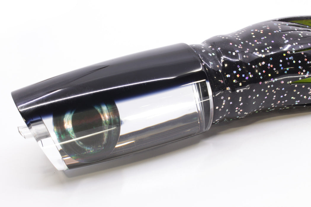 Moyes Lures Clear Mirrored Black Back Taxi Eyes B.C.K. 14" 11oz Skirted Black/Rainbow