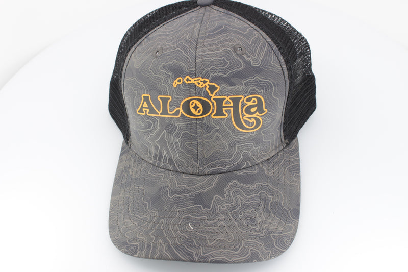 Aloha Lures "Aloha Hawaii" Dri-Duck Curved Visor Trucker Black-Grey Camo