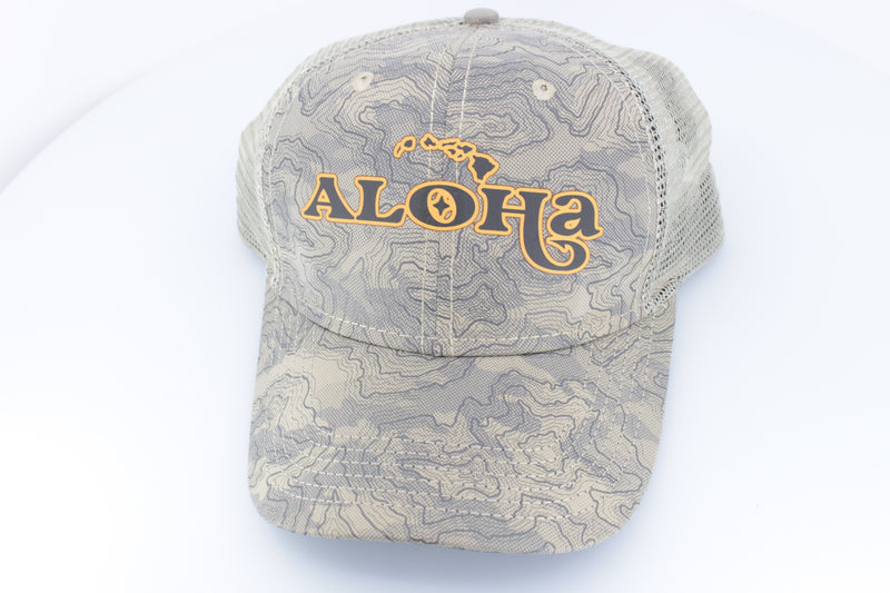 Aloha Lures "Aloha Hawaii" Dri-Duck Curved Visor Trucker Light Camo