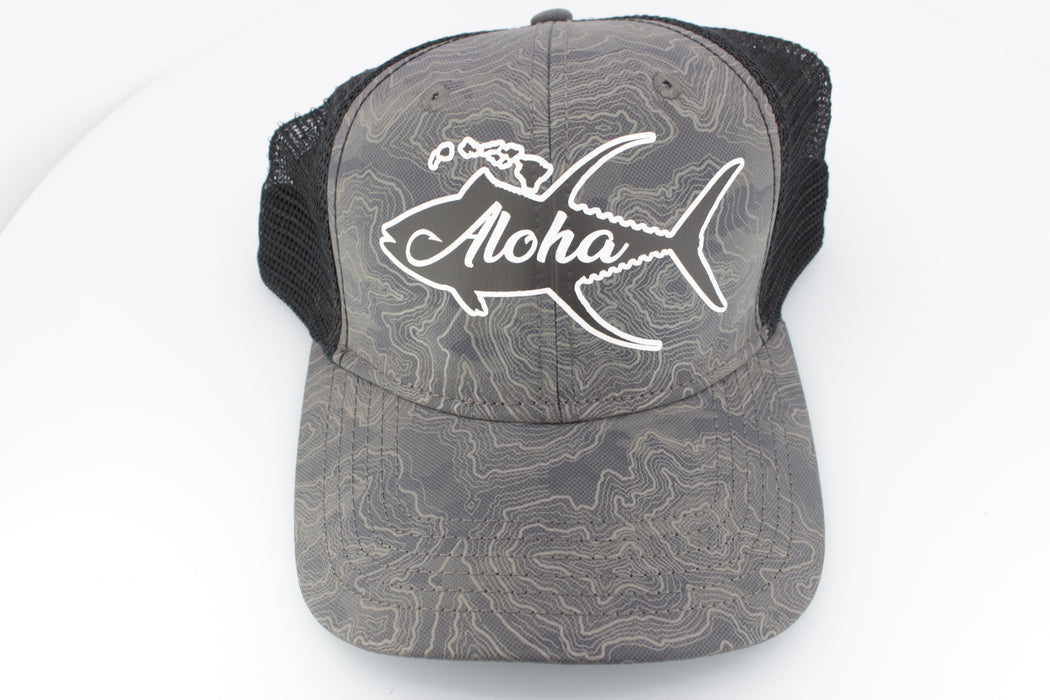 Aloha Lures "Aloha Ahi" Dri-Duck Curved Visor Trucker Black-Grey Camo