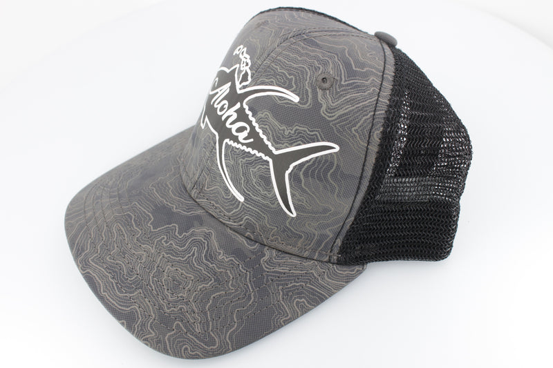 Aloha Lures "Aloha Ahi" Dri-Duck Curved Visor Trucker Black-Grey Camo