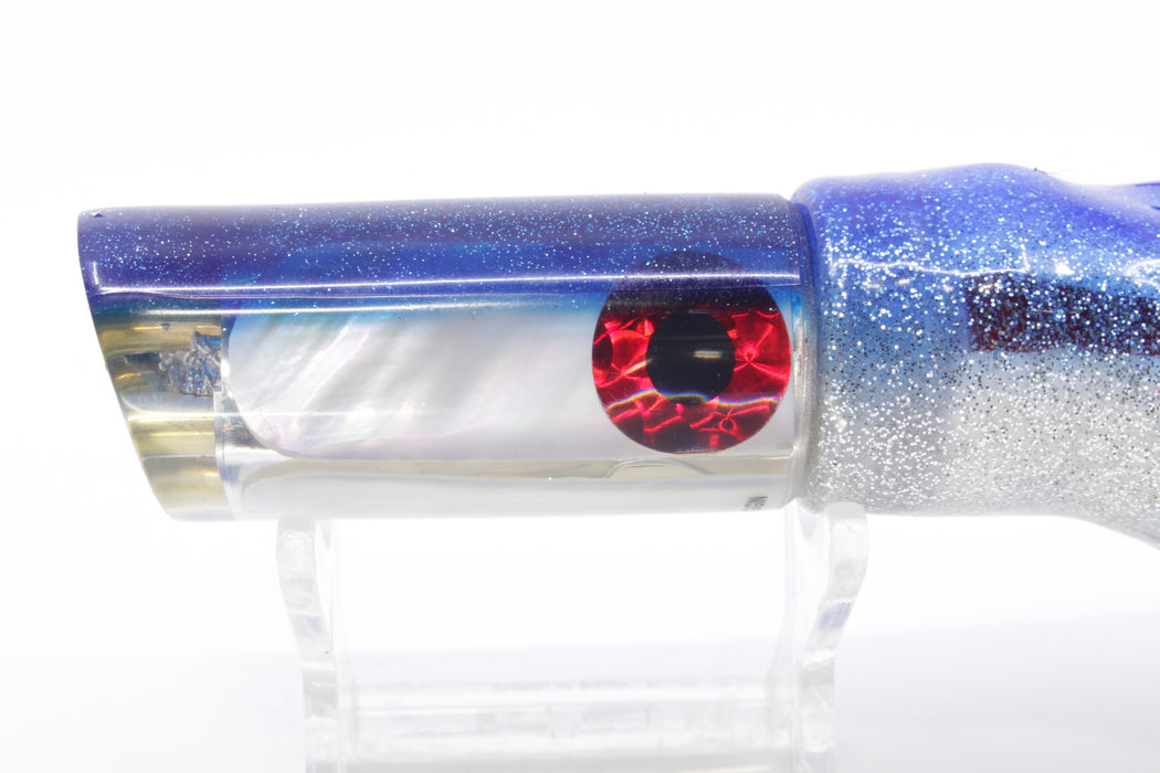 Coggin Lures White MOP Blue Back 4-Hole Kona Tube 9" 5oz Skirted Blue-Silver
