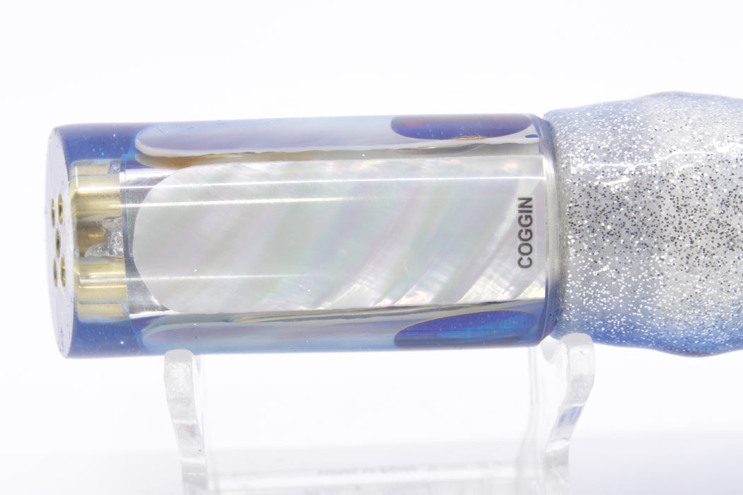 Coggin Lures White MOP Blue Back 4-Hole Kona Tube 9" 5oz Skirted Blue-Silver