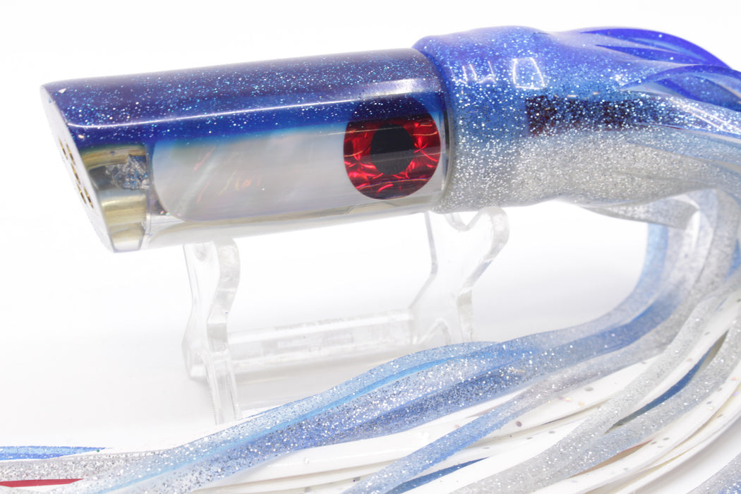 Coggin Lures White MOP Blue Back 4-Hole Kona Tube 9" 5oz Skirted Blue-Silver