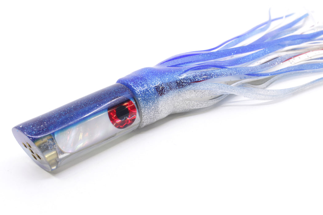 Coggin Lures White MOP Blue Back 4-Hole Kona Tube 9" 5oz Skirted Blue-Silver