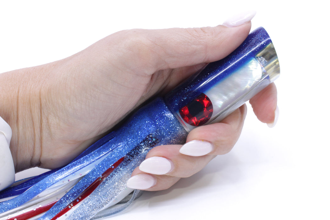 Coggin Lures White MOP Blue Back 4-Hole Kona Tube 9" 5oz Skirted Blue-Silver