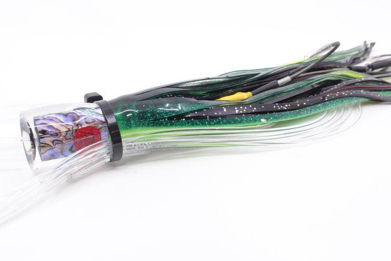 Bonze Lures Paua Shell Red Eyes #1 Rambo 7" 3oz Skirted Green-Black Dots Pre-Rigged