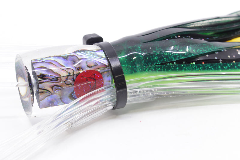 Bonze Lures Paua Shell Red Eyes #1 Rambo 7" 3oz Skirted Green-Black Dots Pre-Rigged