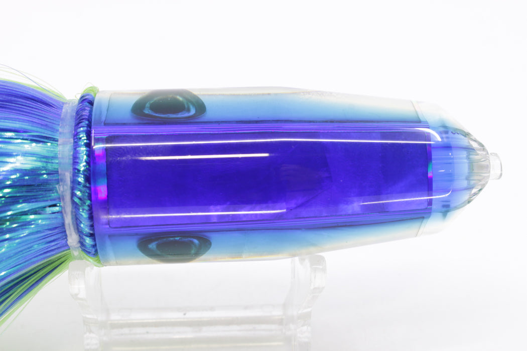 Moyes Lures White MOP Blue-Yellow Back 4-Hole Medium Sicario Bullet 10" 7.1oz Strobez