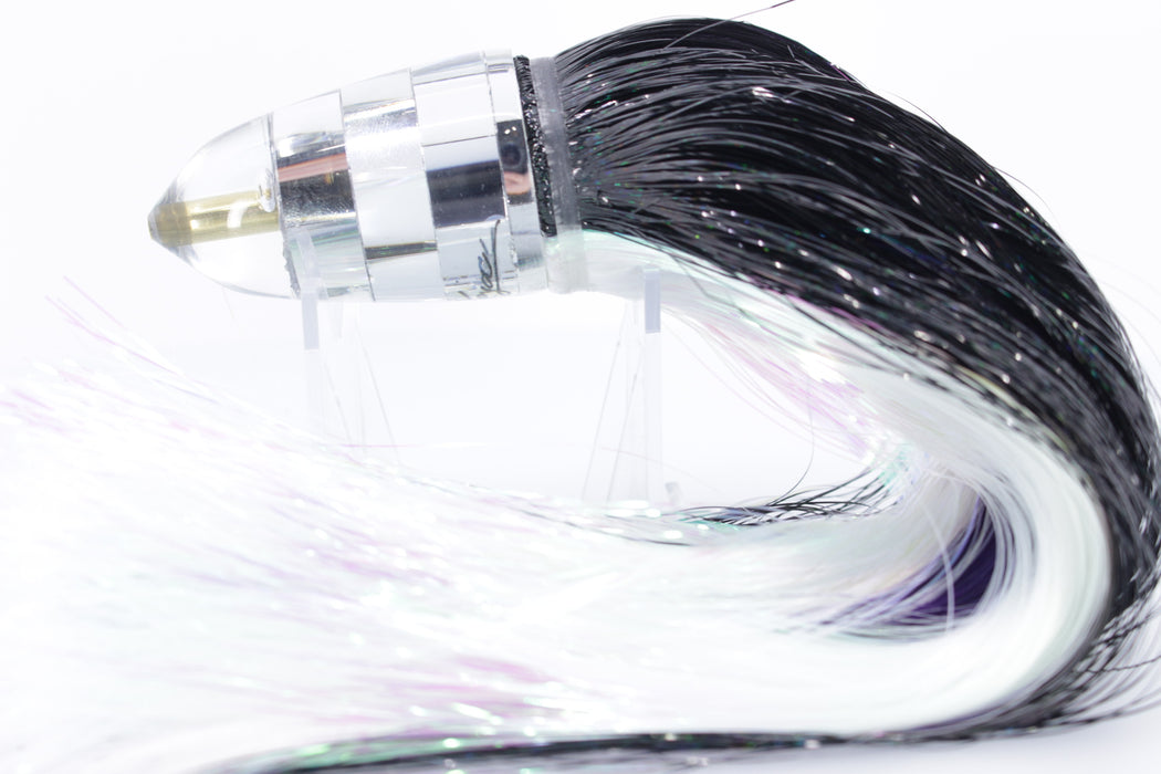 Koya Lures Clear Mirrored Clean Sweep Bullet 10" 9oz Flashabou Black-White-Purple