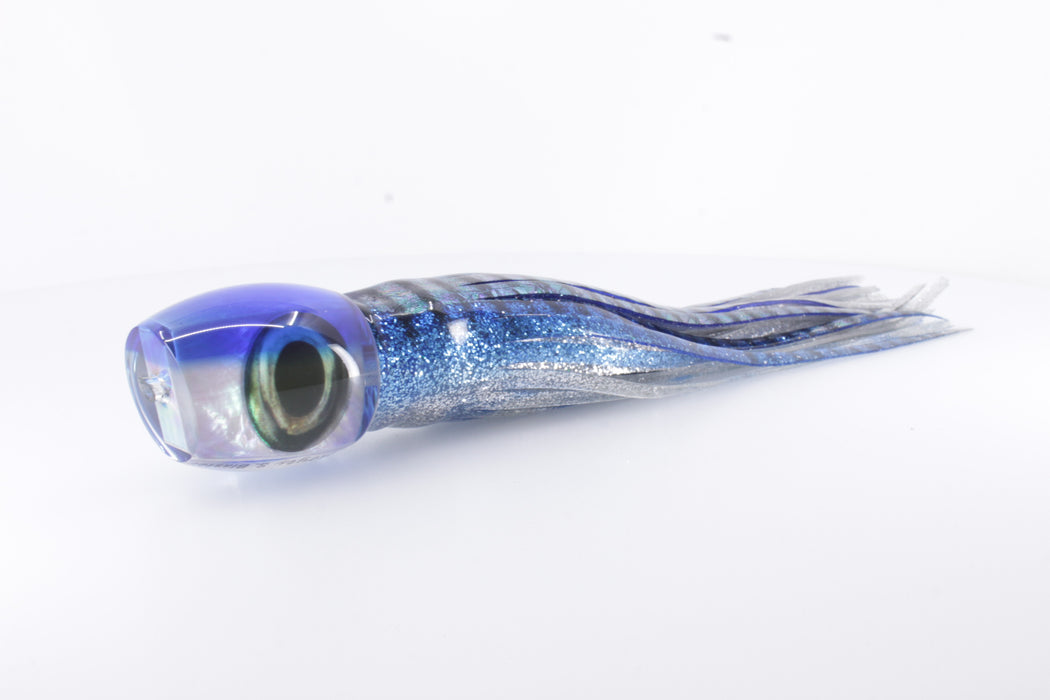 Moyes Lures White MOP Blue Back Small Blaster 9" 4.5oz Skirted Blue-Silver