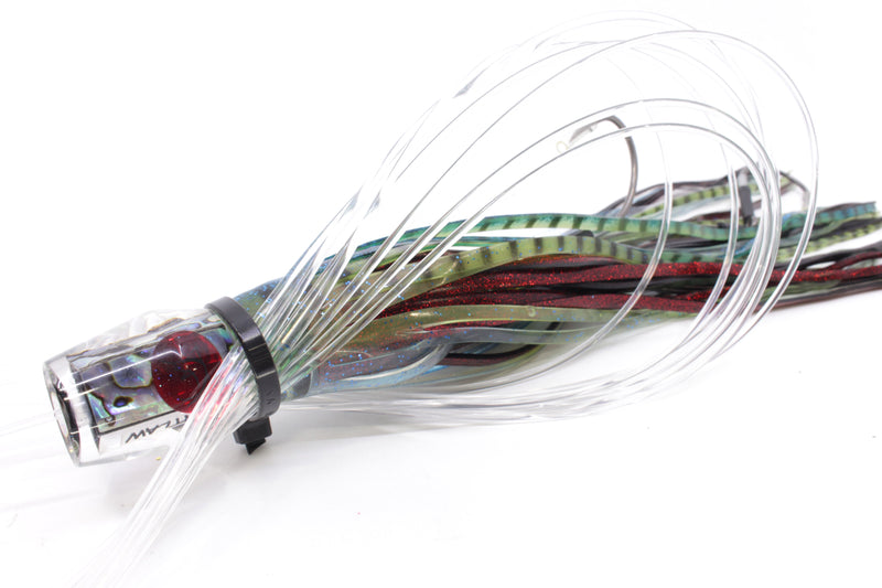 Bonze Lures Paua Shell Red Eyes #1 Outlaw 7" 3oz Skirted Olive-Black Stripe Pre-Rigged