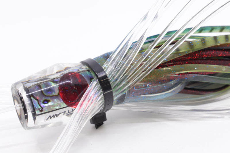 Bonze Lures Paua Shell Red Eyes #1 Outlaw 7" 3oz Skirted Olive-Black Stripe Pre-Rigged
