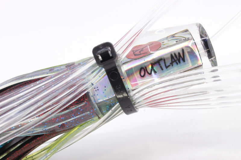 Bonze Lures Paua Shell Red Eyes #1 Outlaw 7" 3oz Skirted Olive-Black Stripe Pre-Rigged