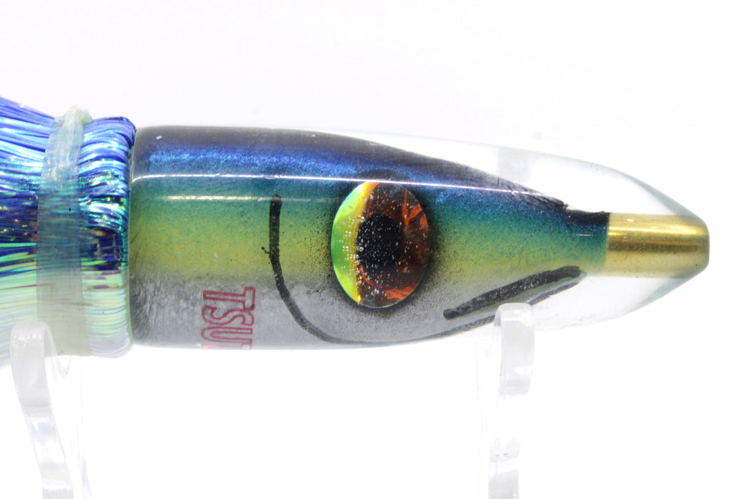 Tsutomu Lures Black-Blue-Yellow Fish Head Poke Bullet 6" 2.8oz Flashabou