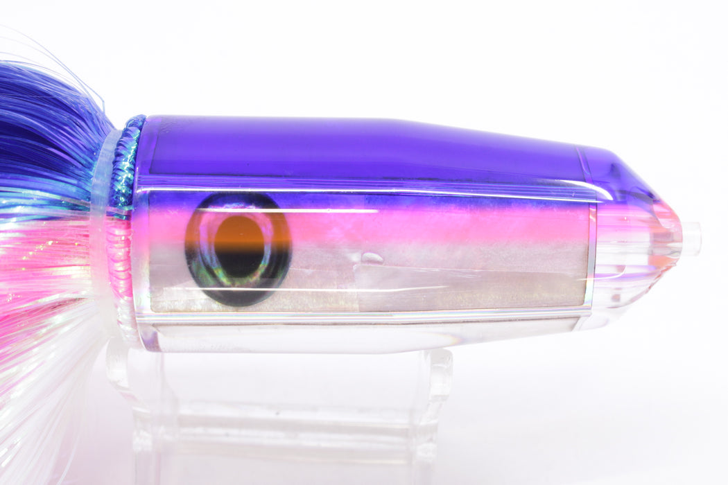 Moyes Lures White MOP Blue-Pink Back 4-Hole Medium Sicario Bullet 10" 7.1oz Strobez