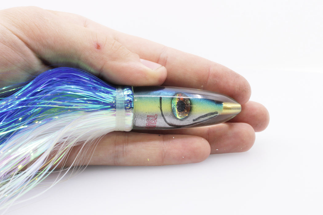 Tsutomu Lures Black-Blue-Yellow Fish Head Poke Bullet 6" 2.8oz Flashabou