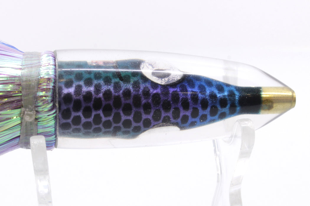 Tsutomu Lures "Blue Steel" Fish Head Poke Bullet 6" 2.8oz Flashabou Purple-Dark Blue