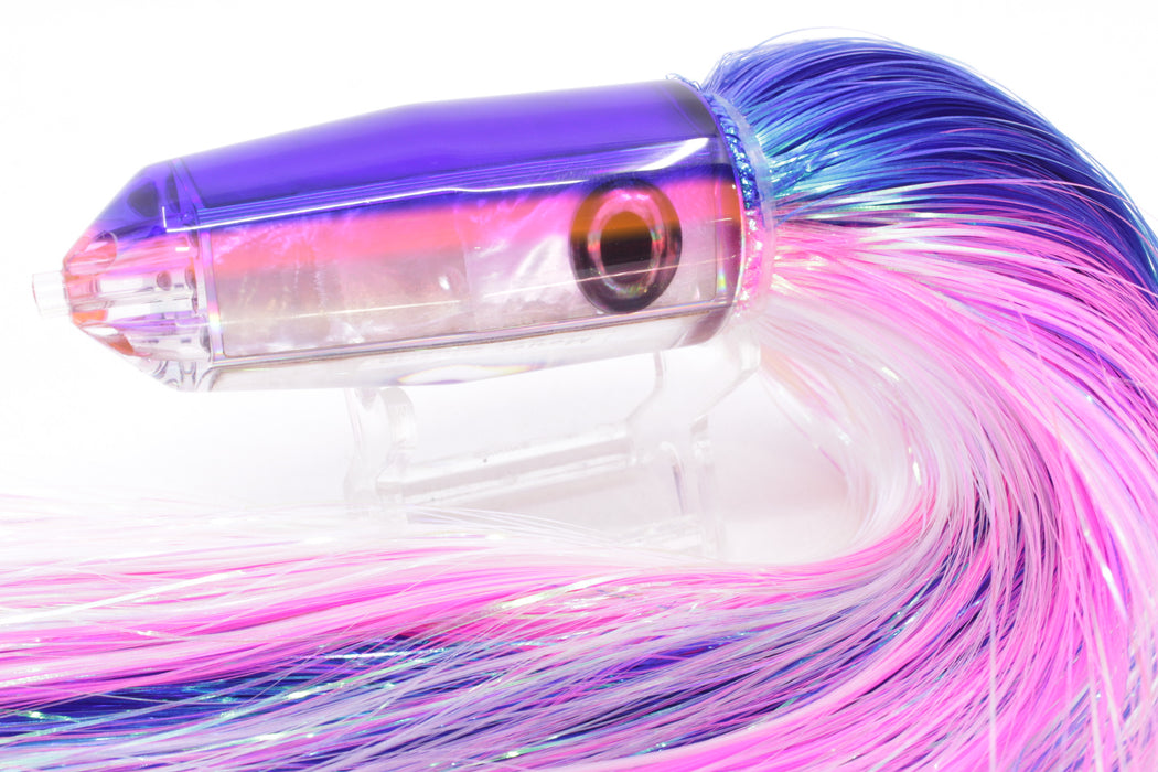 Moyes Lures White MOP Blue-Pink Back 4-Hole Medium Sicario Bullet 10" 7.1oz Strobez