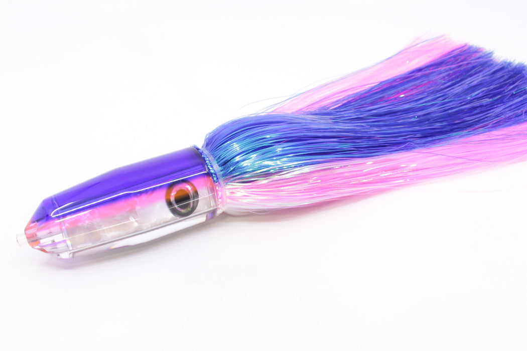 Moyes Lures White MOP Blue-Pink Back 4-Hole Medium Sicario Bullet 10" 7.1oz Strobez