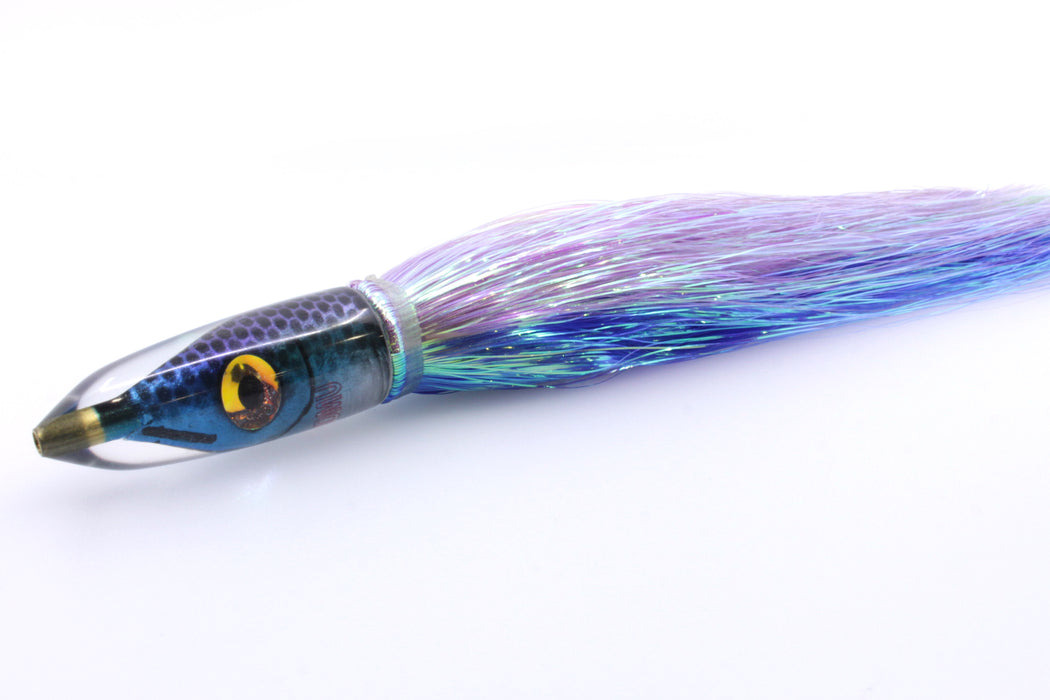 Tsutomu Lures "Blue Steel" Fish Head Poke Bullet 6" 2.8oz Flashabou Purple-Dark Blue