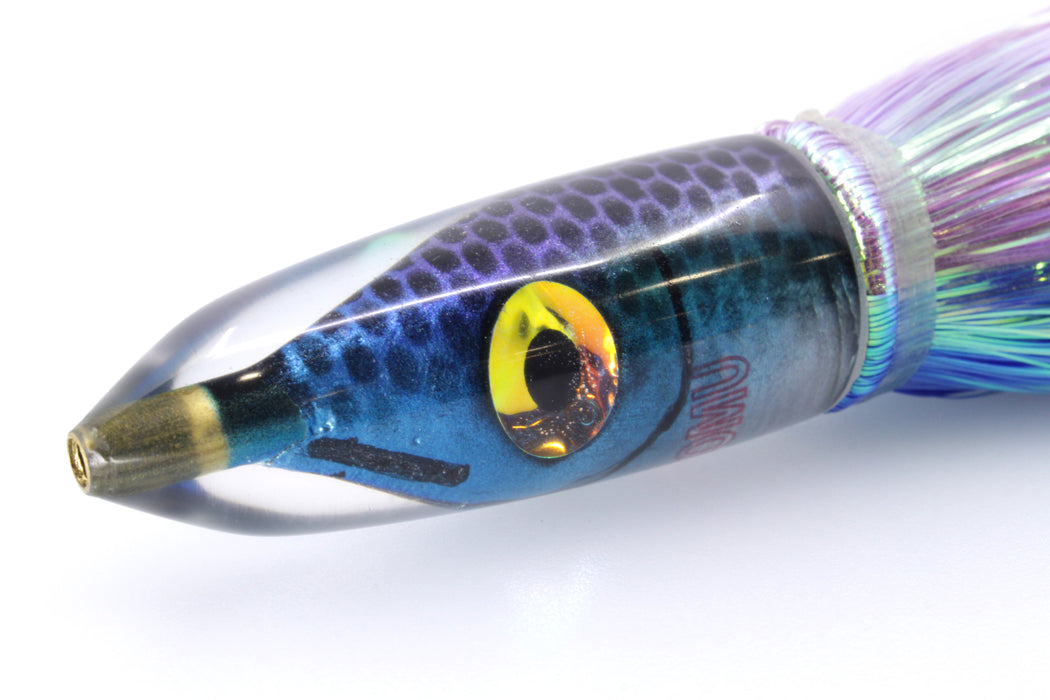 Tsutomu Lures "Blue Steel" Fish Head Poke Bullet 6" 2.8oz Flashabou Purple-Dark Blue