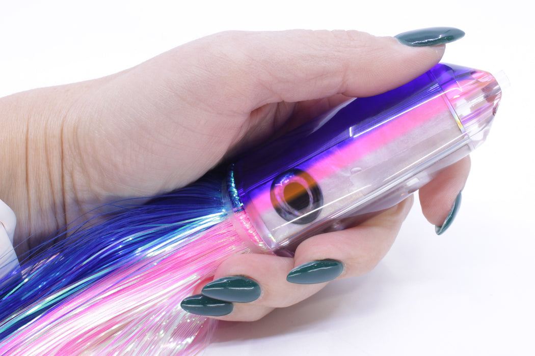 Moyes Lures White MOP Blue-Pink Back 4-Hole Medium Sicario Bullet 10" 7.1oz Strobez