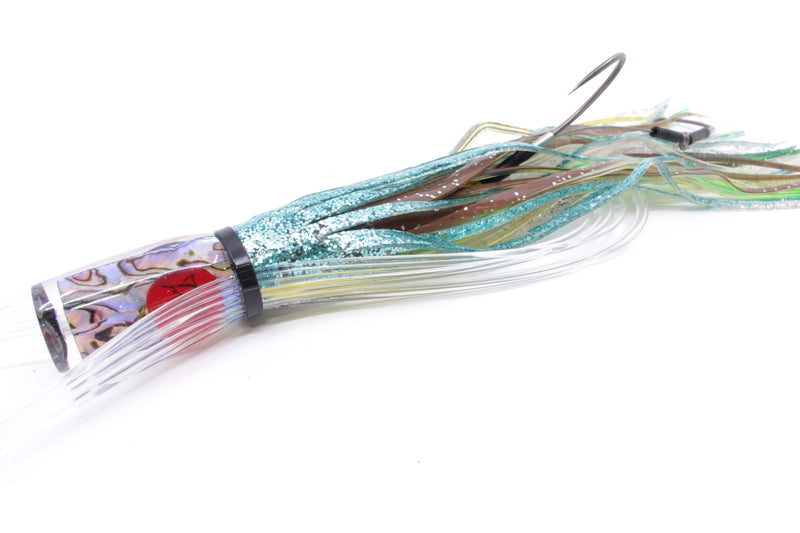 Bonze Lures Paua Shell Red Eyes #1 The Heat 9" 3.2oz Skirted Ice Blue-Silver Pre-Rigged