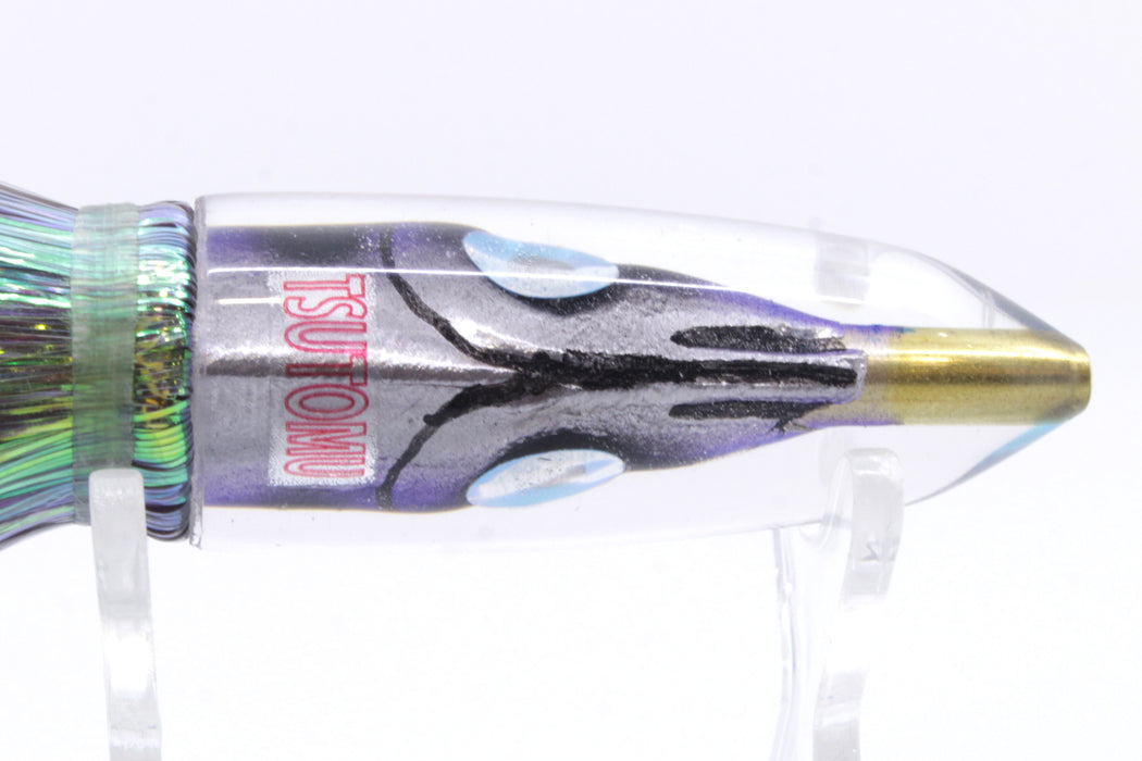 Tsutomu Lures Purple-Black Stripes Fish Head Poke Bullet 6" 2.8oz Flashabou