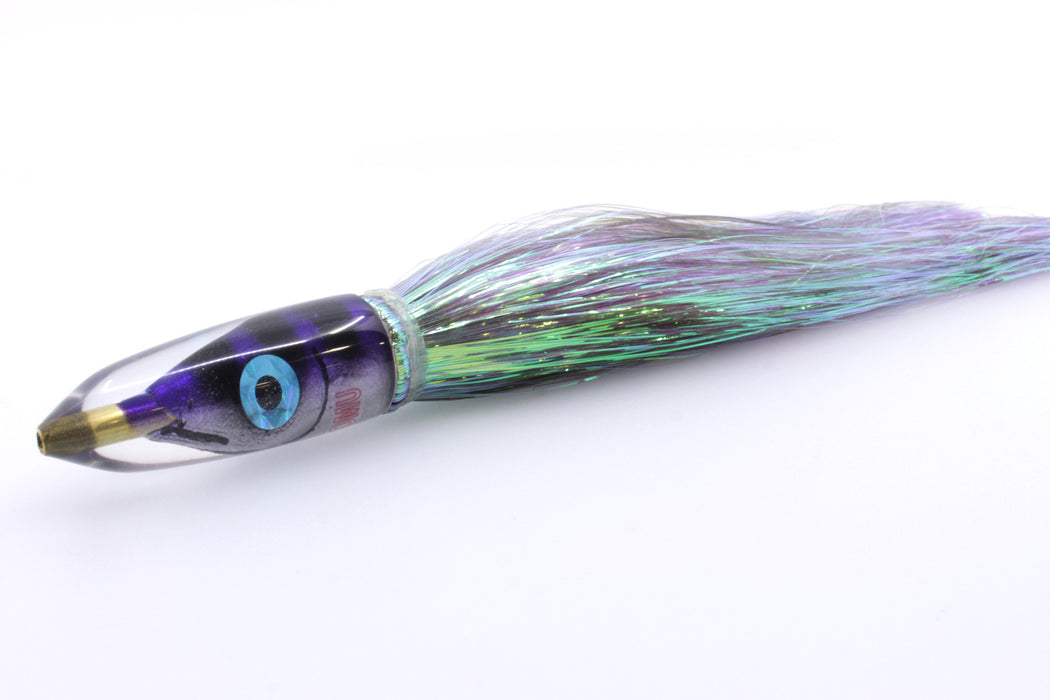 Tsutomu Lures Purple-Black Stripes Fish Head Poke Bullet 6" 2.8oz Flashabou