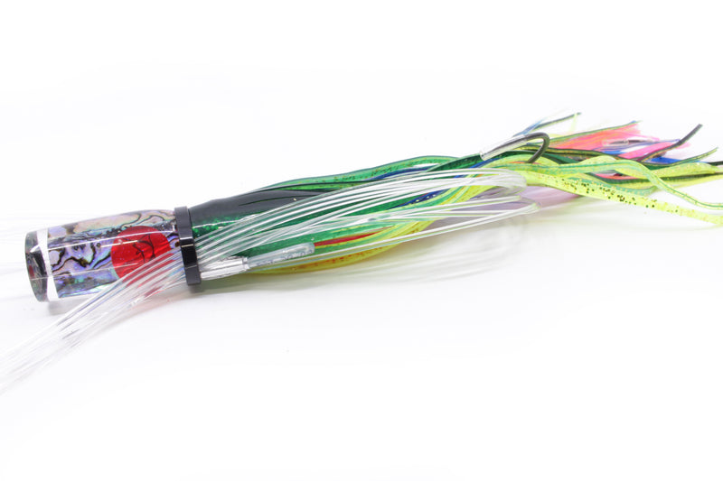 Bonze Lures Paua Shell Red Eyes #3 The Heat 9" 3.2oz Skirted Black-Green-Yellow Pre-Rigged