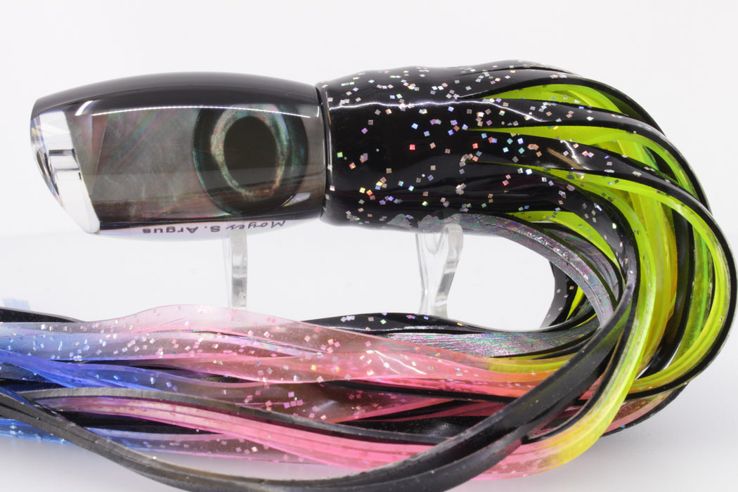 Moyes Lures Tahitian MOP Black Back Small Argus 12" 6.5oz Skirted Black-Rainbow