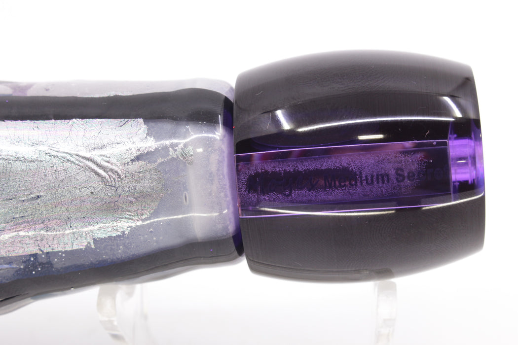 Moyes Lures Purple Mirrored Black Back Medium Secret 10" 5oz Skirted Black Skipjack