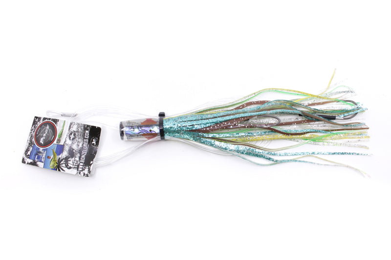 Bonze Lures Paua Shell Red Eyes #1 The Heat 9" 3.2oz Skirted Ice Blue-Silver Pre-Rigged