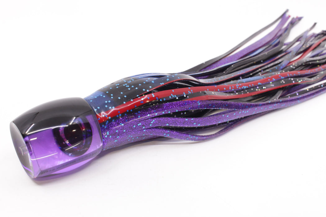 Moyes Lures Purple MOP Black Back Medium Secret 10" 5oz Skirted Black & Blue Bars-Purple