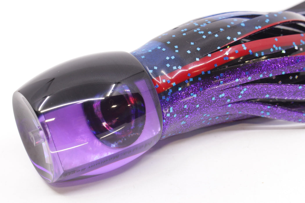 Moyes Lures Purple MOP Black Back Medium Secret 10" 5oz Skirted Black & Blue Bars-Purple
