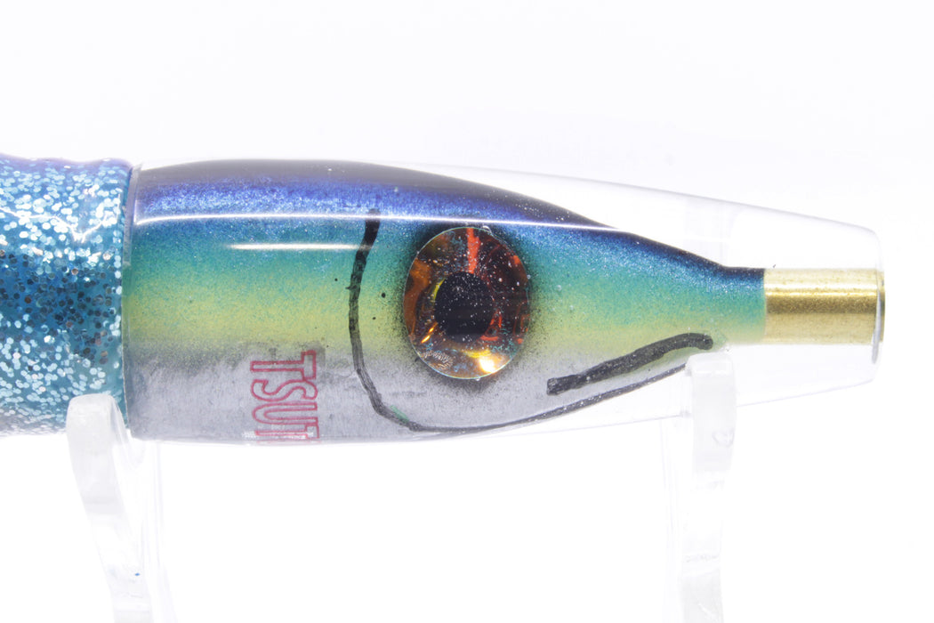 Tsutomu Lures Black-Blue-Yellow Fish Head Poke Invert 6" 3.2oz Skirted Pink Line